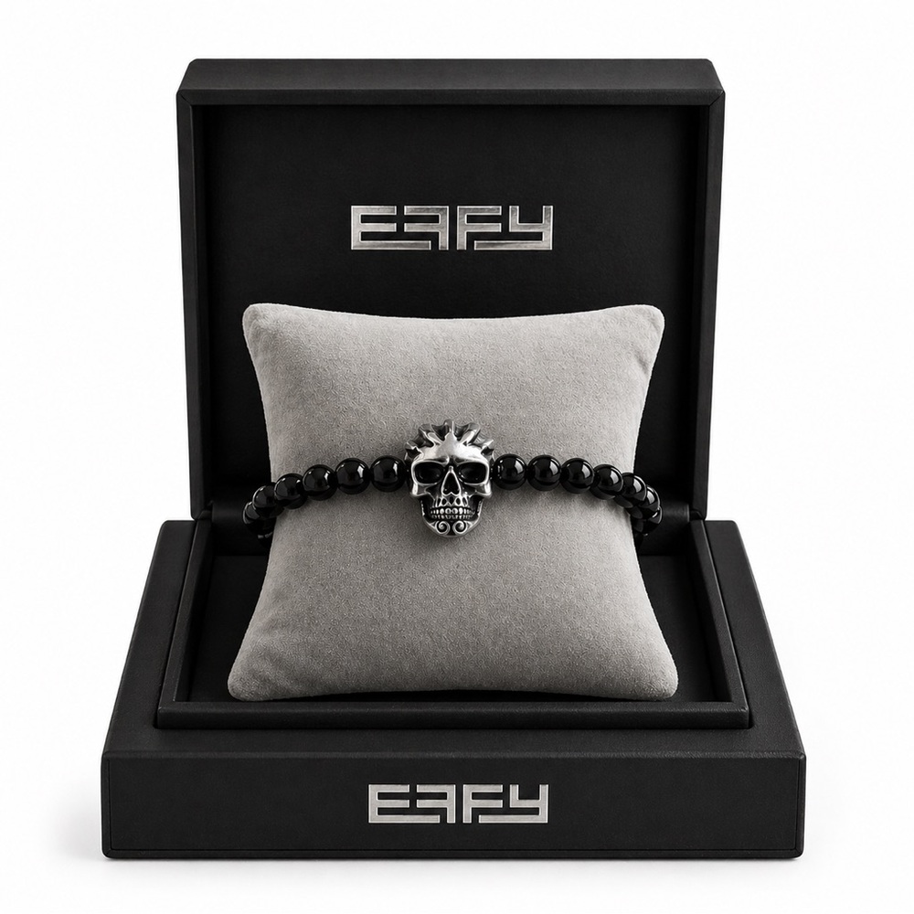 Effy Black Bead Bracelet with Silver Skull